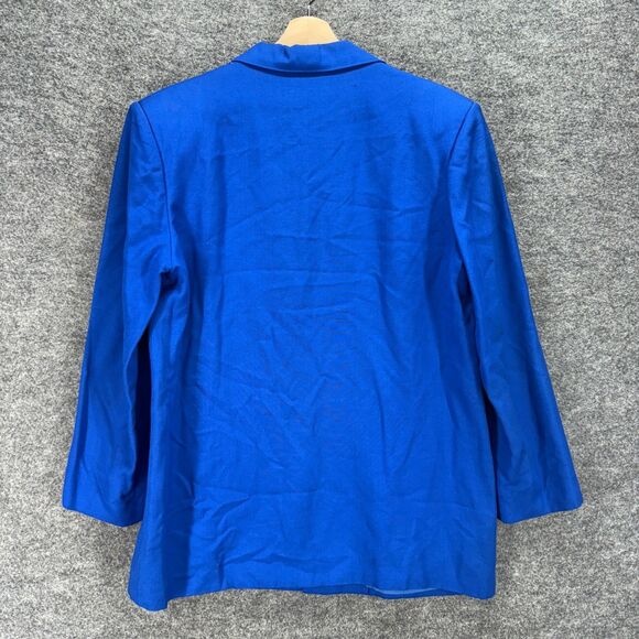 Preston & York Blazer Women 14 Blue One Button Collared Long Sleeve Linen - Picture 2 of 6